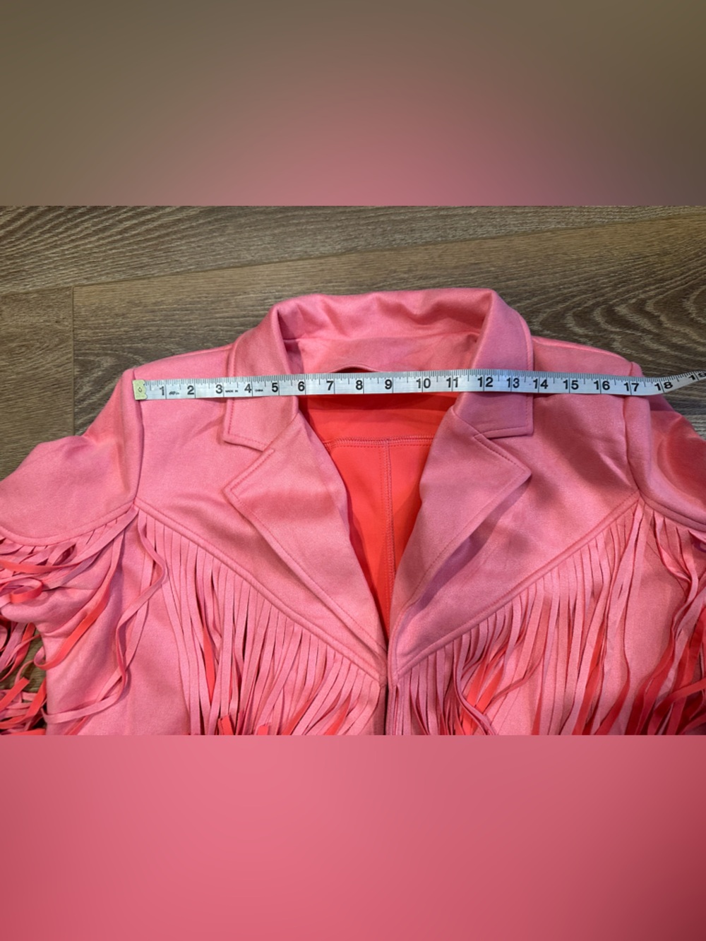 Women's Pink Fringe Faux Suede Jacket - Picture 4 of 9